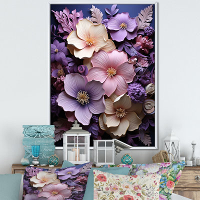 " Paper Mache Hibiscus Flowers In Amethyst Hues "
