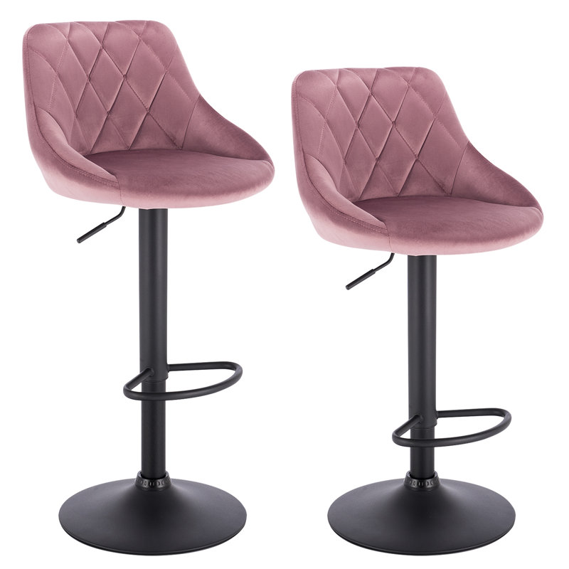 Paynter Swivel Upholstered Adjustable Height Counter Stool with Metal Frame, Pink