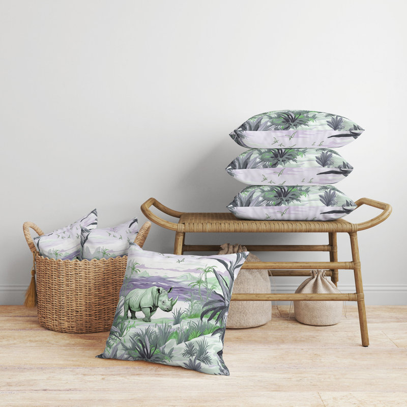 Coussin Coastal Rhino, Vert / mauve, H 16 po x l 16 po