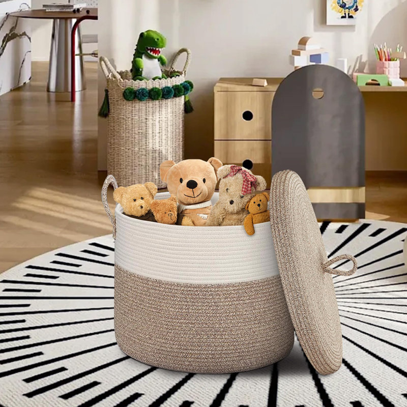 18" X18“ X 14" Large Storage Basket With Lid, Blanket Basket Living Room
