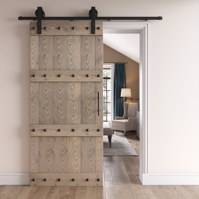 Porte de grange lambrissée peinte en bois sans trousse de quincaillerie d'installation, Gris clair, 36 po x 84 po