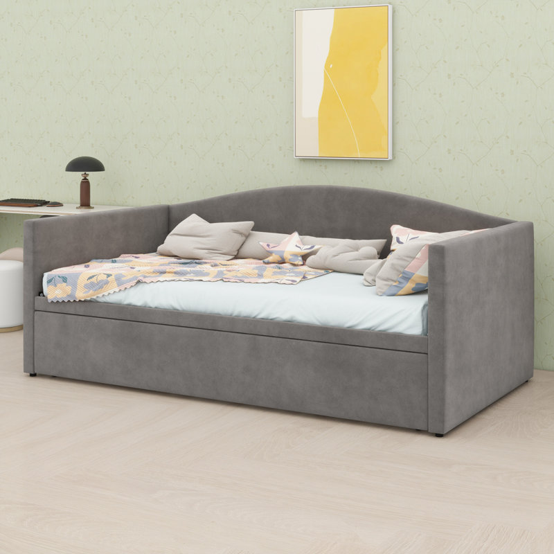 Daybed With Extended Pop Up Trundle, Gray