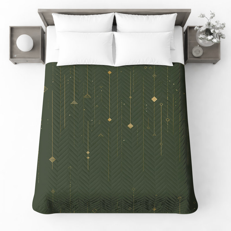 Couvre-lit matelassé vert et doré toutes tailles, Très grand lit