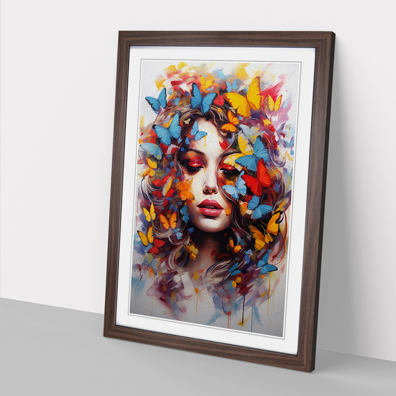 Butterfly Action Painting Art - Framed Print, Walnut Framed, 34cm H x 25cm W x 2cm D