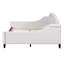 Lit de jour double beige avec cadre en bois massif, forme de lattes et atmosphère naturelle, multifonctionnel pour un décor moderne de taille intérieure, pieds stables sans grincement, idéal pour tout espace de vie