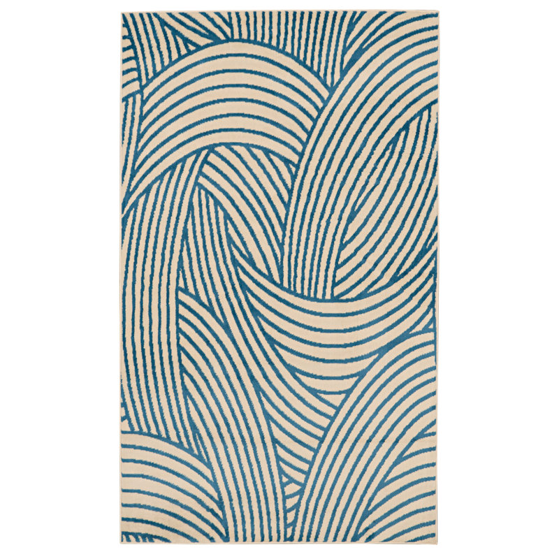 Tapis beige / bleu Mawhinney, Rectangle 4 pi 3 po x 7 pi 3 po