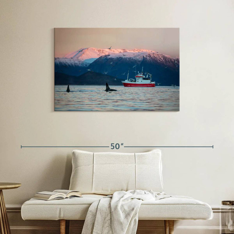 Mehar Fjord Boat And Killer Whales, 26" H x 39" W