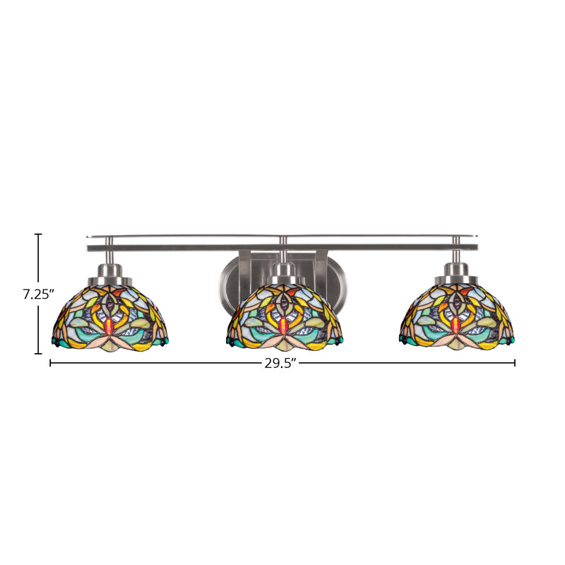 Odyssey 3 Light Bath Bar Shown With 7" Kaleidoscope Art Glass, Brush Nickel