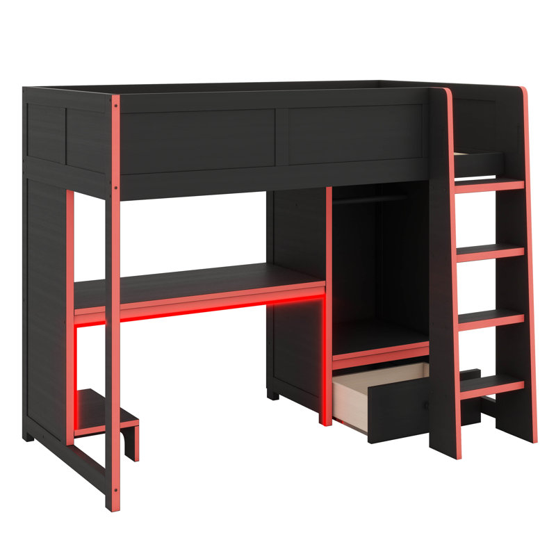 Lit mezzanine en bois pour lit double avec espace de travail intégré