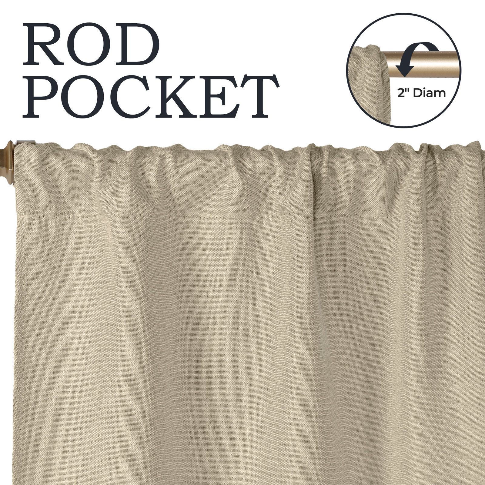 Linen Inspired Room Darkening Curtain Panel, Frosted Almond, Rod Pocket 26" W x 63" L