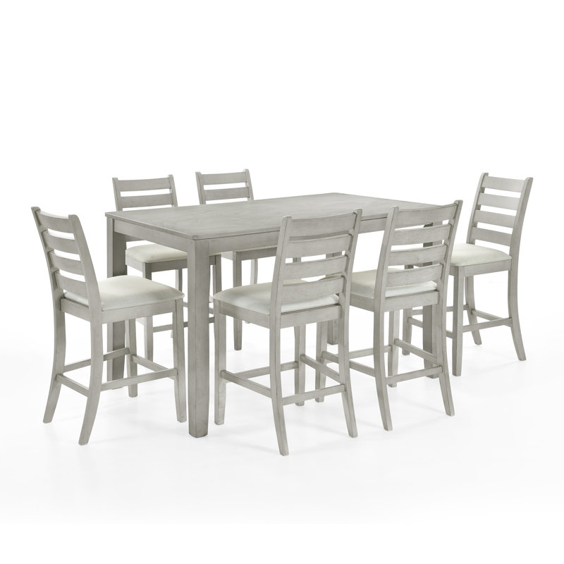 Conchetta 7-Piece Rubberwood Dining Set, 36”H x 59”L x 35.40”W