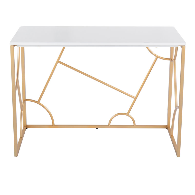 White and Gold Geometric Metal Frame Writing Desk