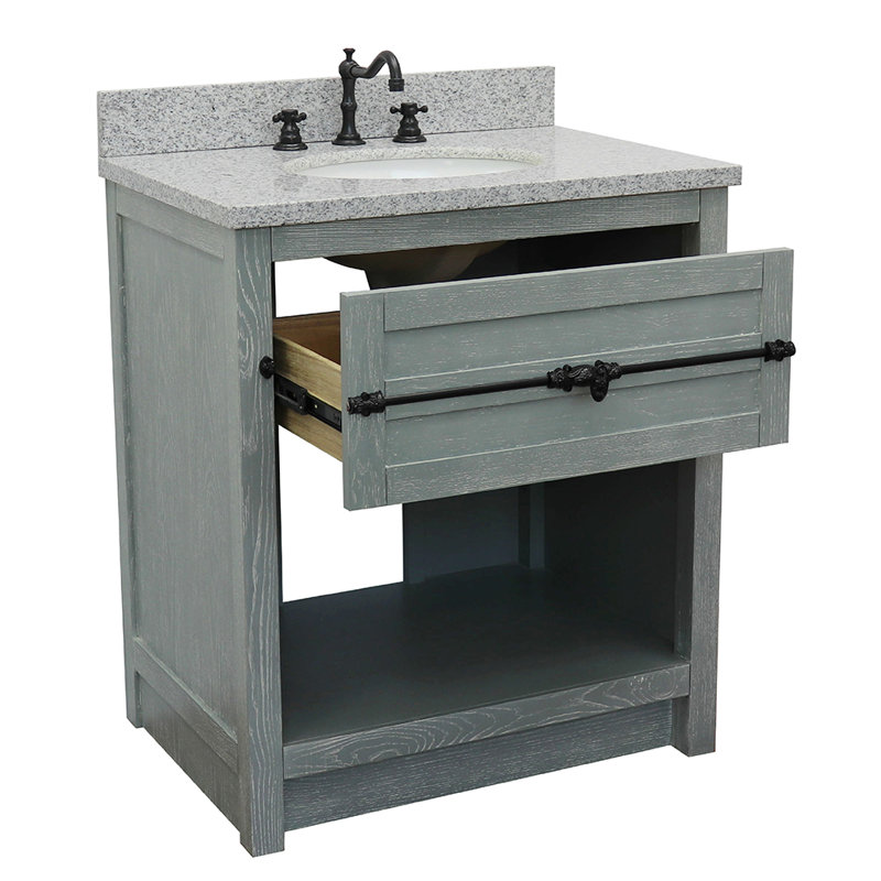 Zigler 31'' Single Bathroom Vanity with Top, Sage Gray, Gray Granite