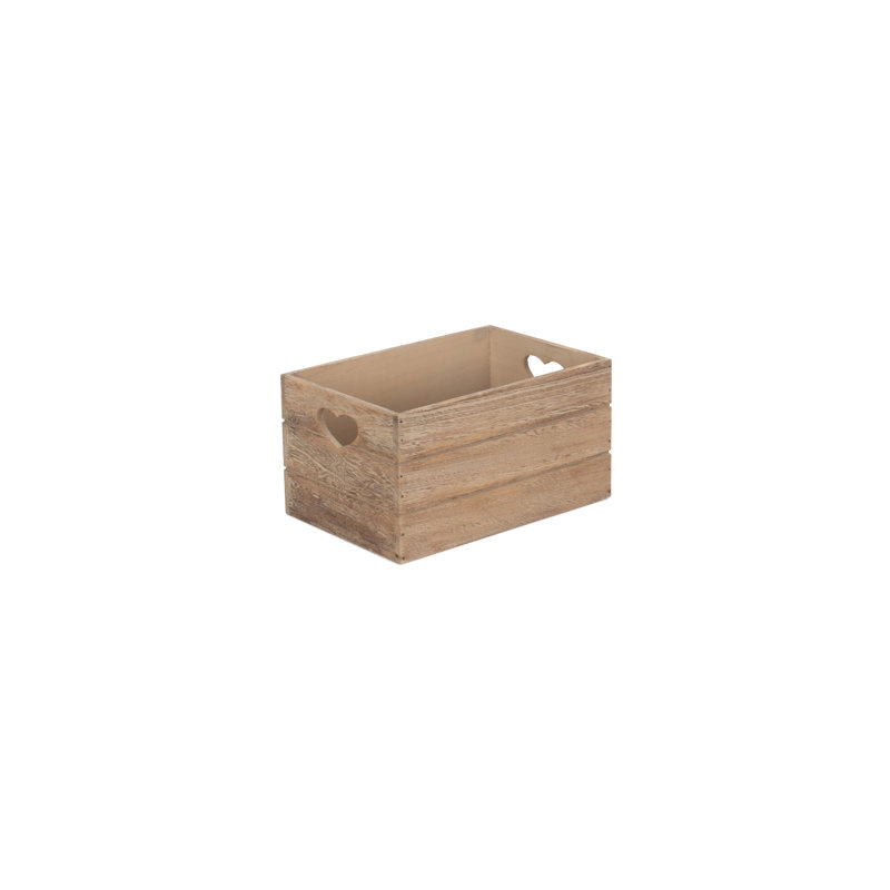 Heart Cut out Storage Crate, Oak Effect, 15cm H x 30cm W x 20cm D