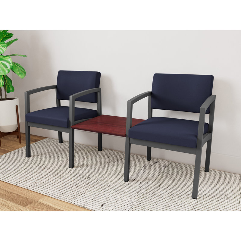 Structure tandem 2 places avec table centrale en acier Lenox, Gris anthracite / acajou Chelsea, Chelsea Mahogany