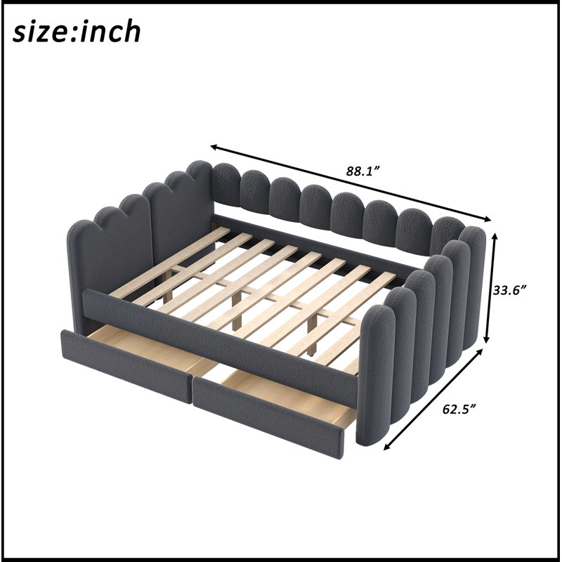 Queen Size Upholstered Laurelville with 2 Drawers, Grey