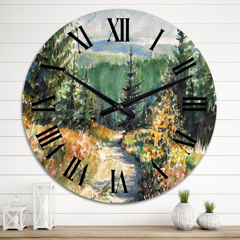 Petite route dans un paysage de montagne - horloge murale champêtre, Grand