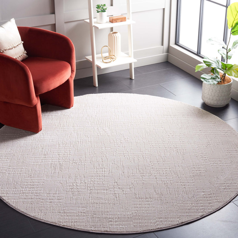 Tapis ivoire / polyester tissé à la machine, Rond 6 pi 7 po
