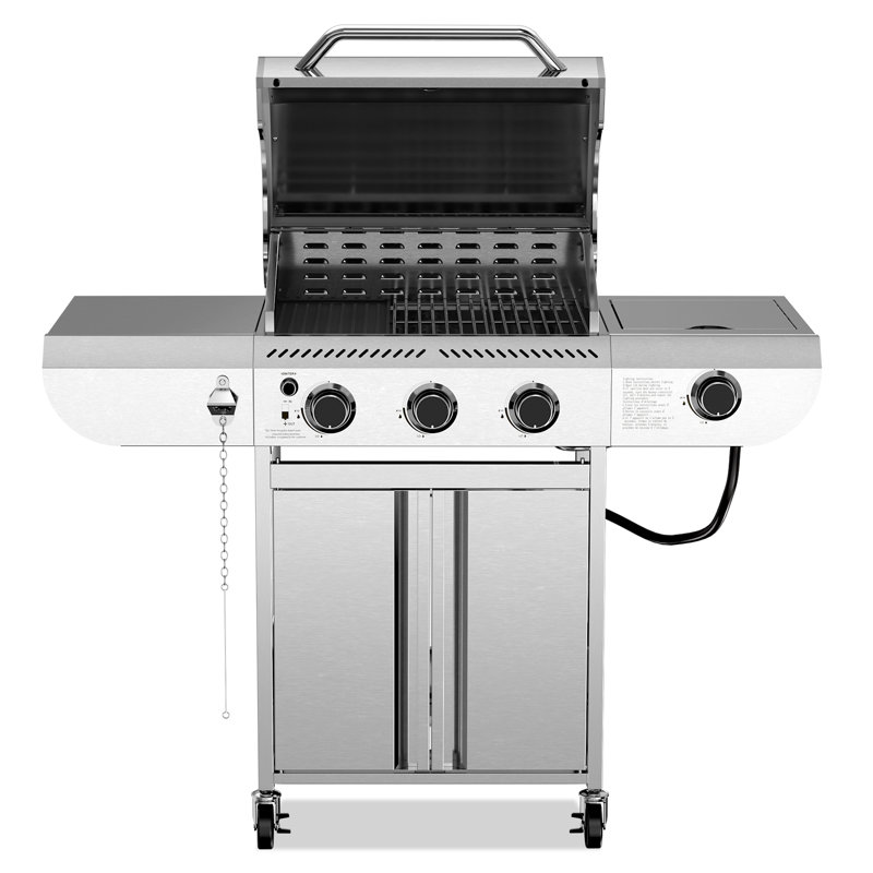 Electactic 3+1-Burner 34,000 BTU BBQ Grill - Stainless Steel, 56.5x41cm Area, Side Burner