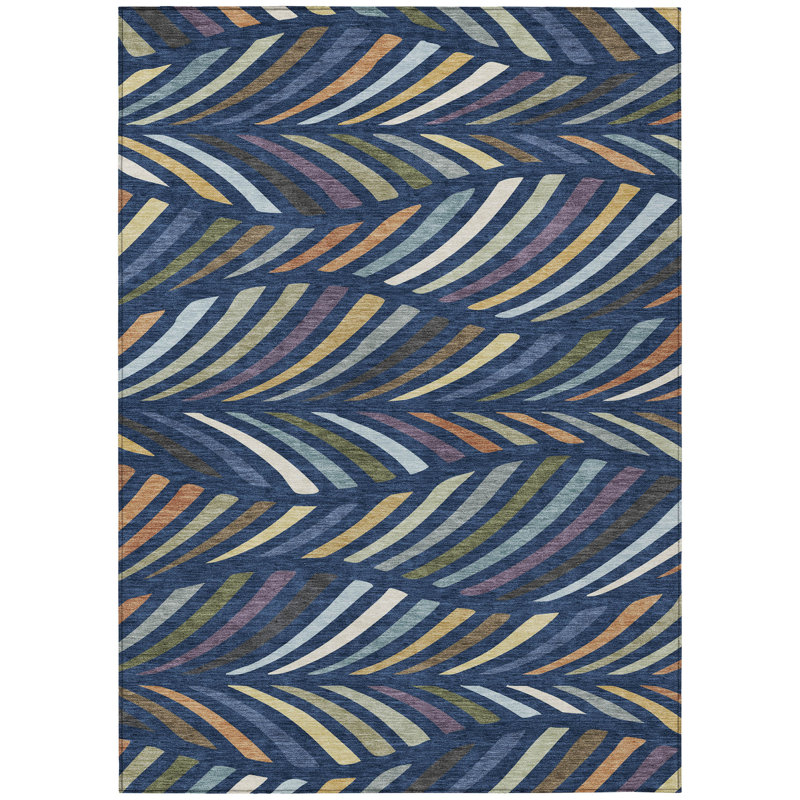 Machine Washable Indoor/Outdoor Chantille ACN2475 Mid-Century Modern Rug, Navy, 2'6" x 3'10"