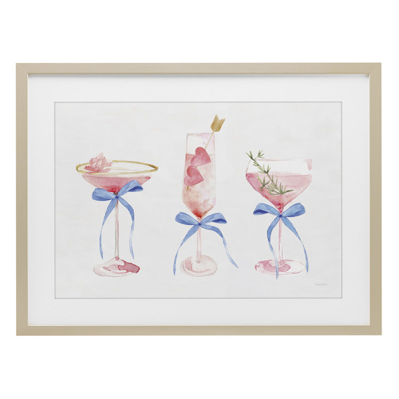 «Flirty Champagne Cocktail», reproduction encadrée sous verre, design par Mercedes Lopez Charro, H 14 po x l 20 po