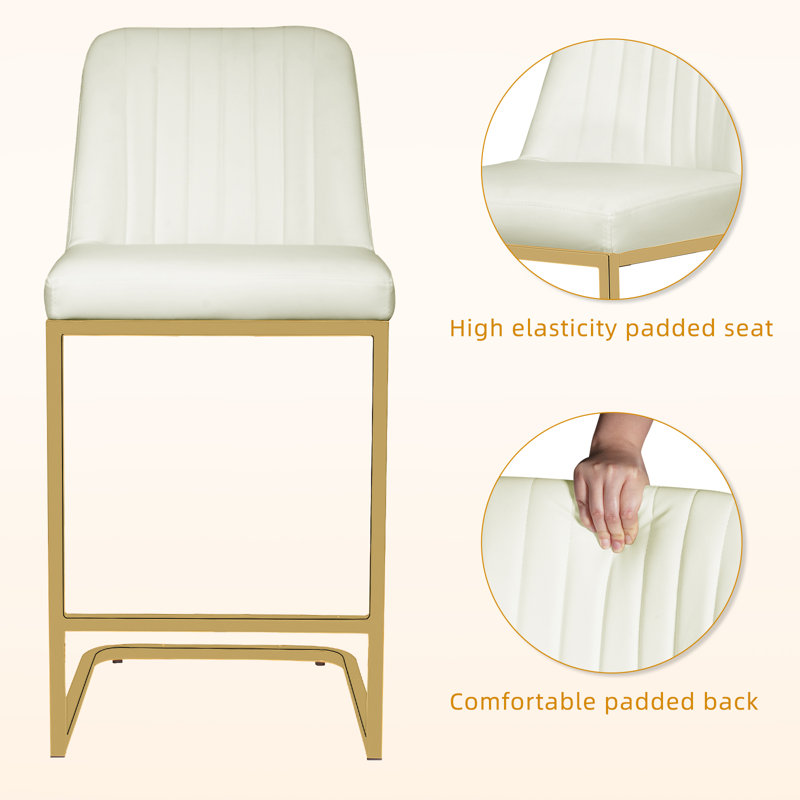 Lapsley Upholstered Counter Stool with Metal Frame, White