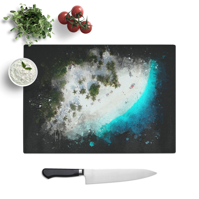 Tempered Glass Beach in Caracas Venezuela Paint Splash Chopping Board, 20 cm x 28.5 cm
