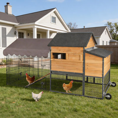 85" Large Mobile Chicken Coop For 6–8 Hens, All-steel Frame Hen House With Wheels, Weather-resistant Fir Wood, Predator-proof Latches & Removable Tray For Backyard Or Farm