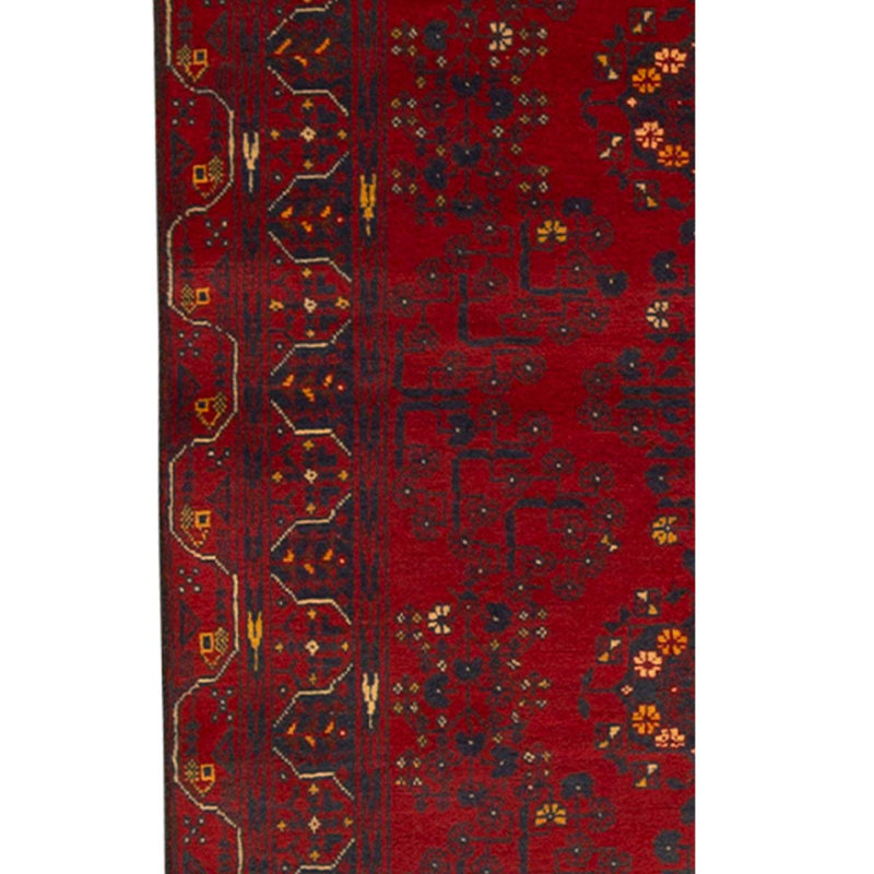 Tapis rouge / brun / noir en laine noué à la main de conception unique 3 pi 2 po x 4 pi 11 po