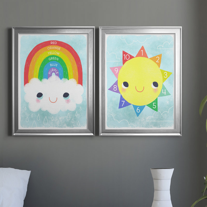 Rainbow Colors - Ensemble de 2 peintures sur toile encadrées, H 30,5 po x l 22,5 po x P 1 po, Argent