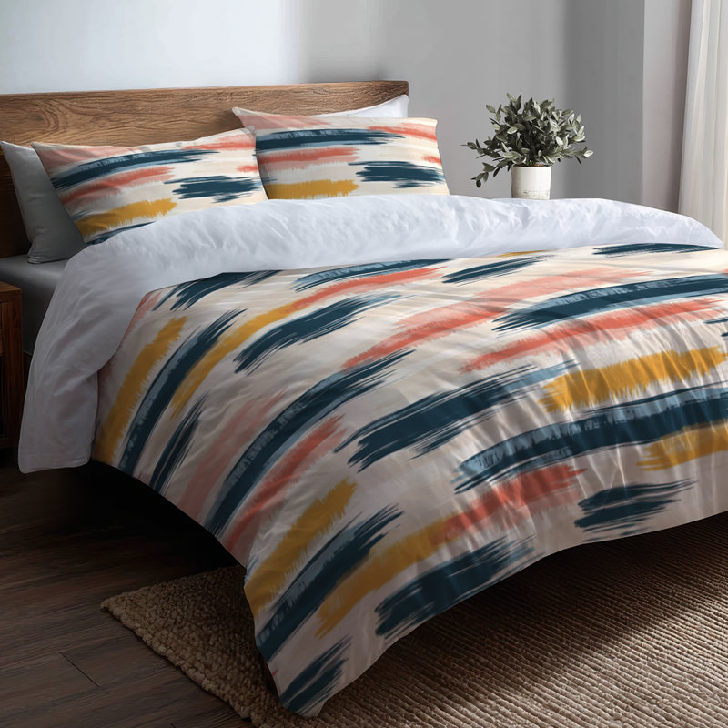 Ensemble d'édredon 6 pièces Modern - Ensemble d'édredon Ikat Blue Horizon, Queen Comforter + 3 Additional Pieces
