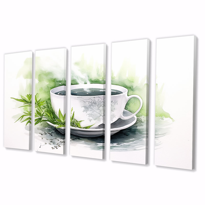 «White Oriental Tea Elegance - China», ensemble de 5 pièces d'art mural, H 28 po x l 60 po