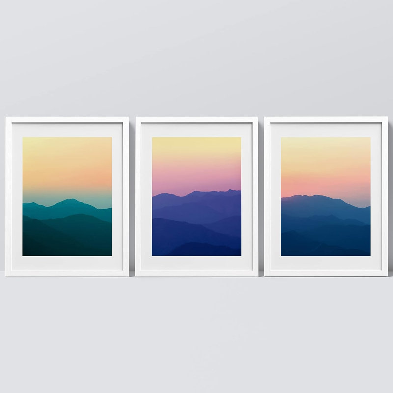 IDÉE4WALL, art mural encadré paysage de montagne, ensemble de 3 impressions murales arc-en-ciel vibrant SunSundown, décoration murale nature sauvage pour salon, chambre à coucher, 3 pièces