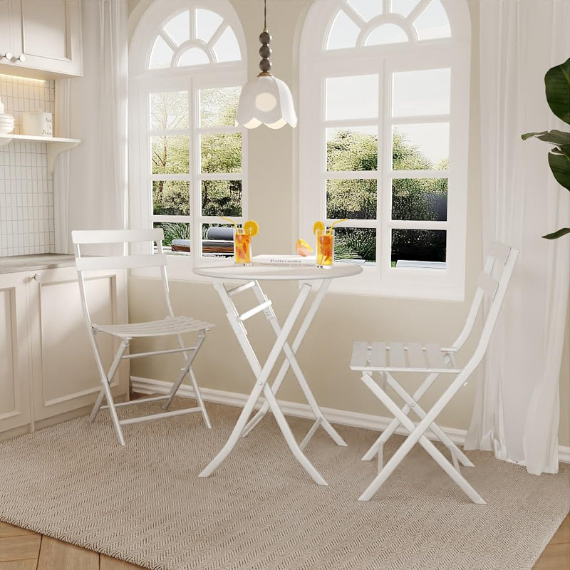 3-Piece Folding Bistro Set, Foldable Patio Furniture Set With Premium Frame, White