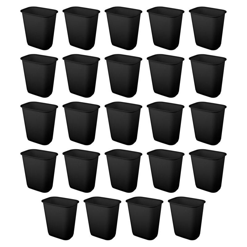 Sterilite Rectangular Wastebasket 9 Gallon Open Top Trash Bin, 24 Pack, Black, 18'' H x 11.63'' W x 16.63'' D