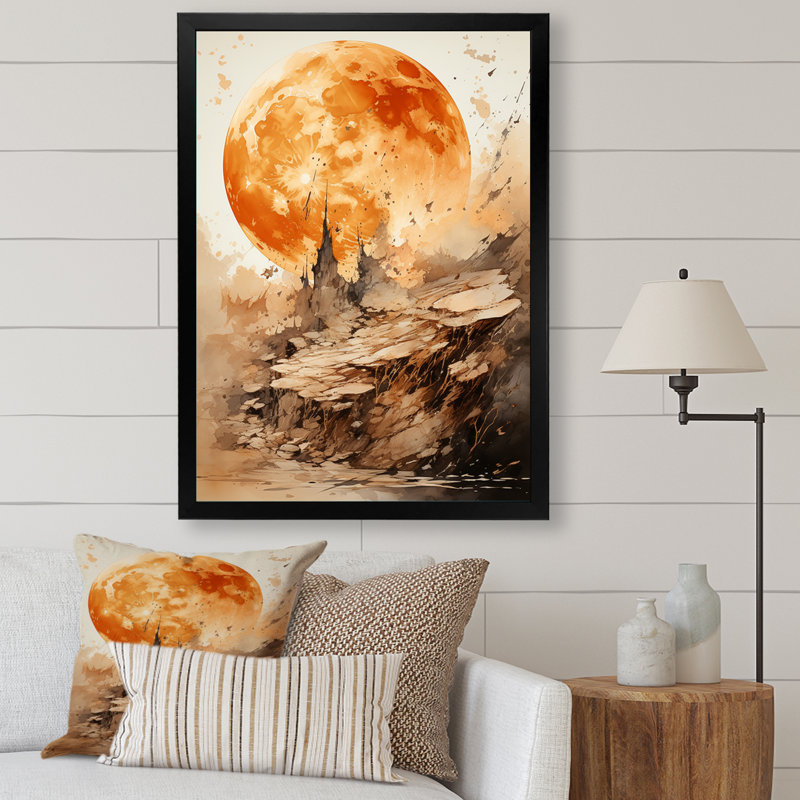" Myesterious Planet With Abstract Mountain ", Black Picture Framed, 20" H x 12" W x 1" D