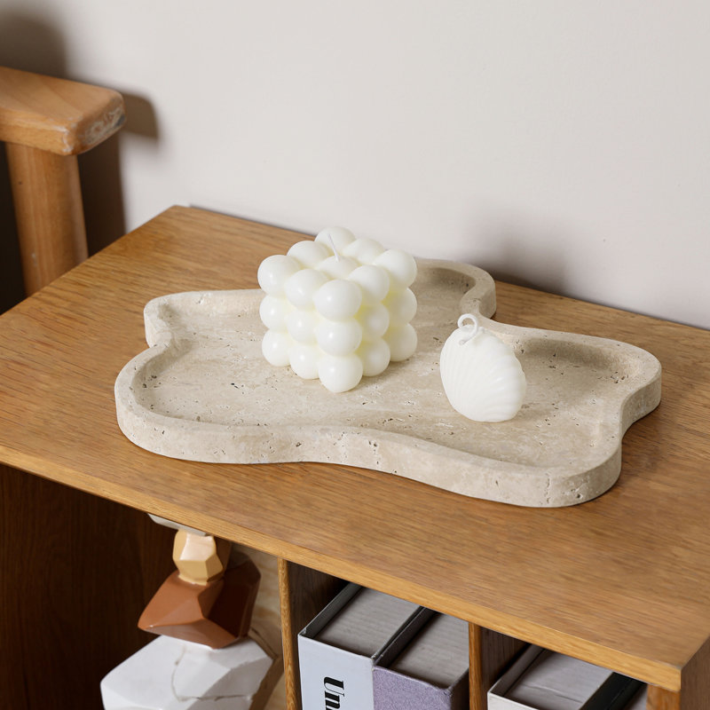 Adolif 11" x 8" Travertine Cloud Shape Stone  Tray, Beige 11" x 8"