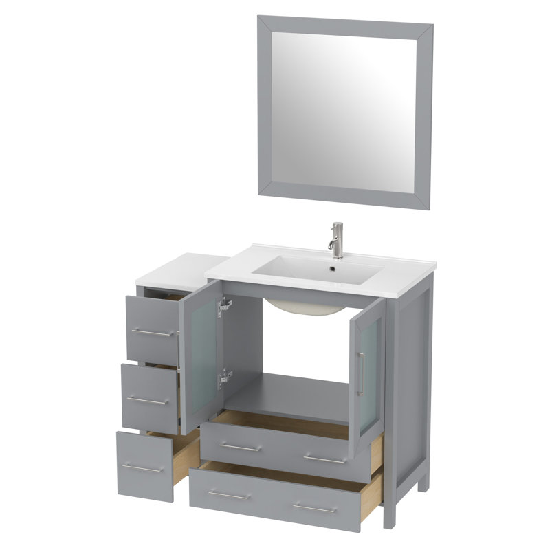  42" Single Bathroom Vanity Set with Mirror, Gray