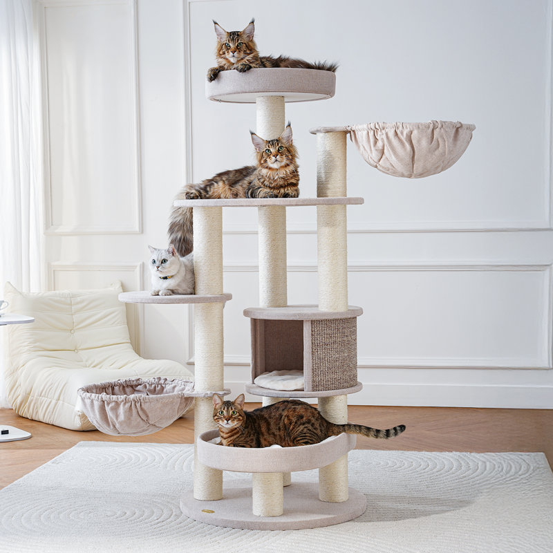Modern 65''H Extra Large Multi-Function Cat Tree for Big Cats&MaineCoon