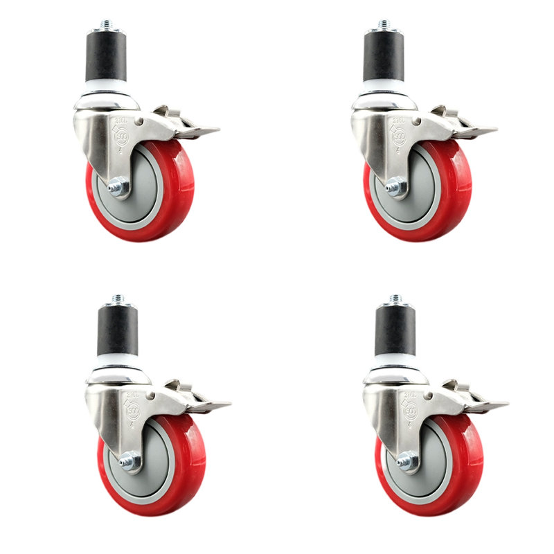 Jeu de roulettes extensibles en poly, H 4 po x l 4 po, Rouge