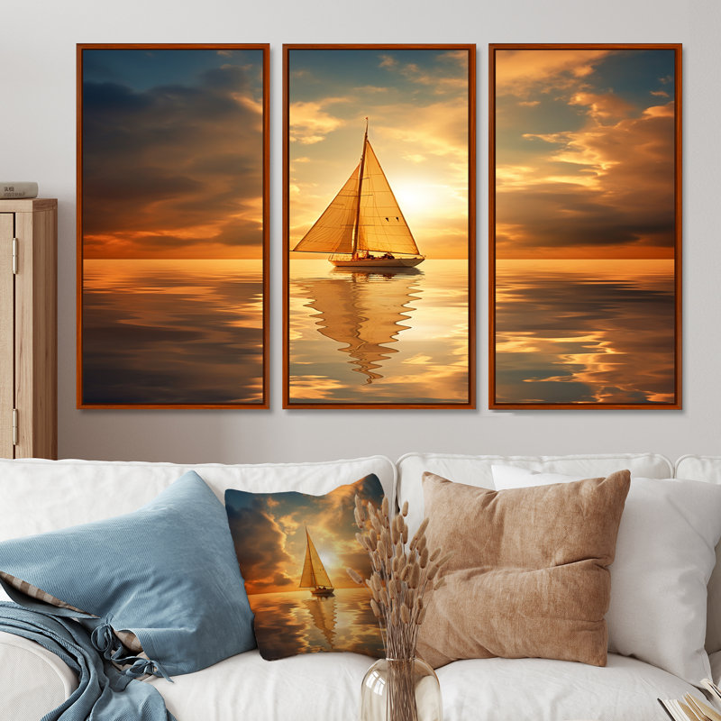Amirali - Ensemble de décoration murale bateau, Cadre flottant brun, H 32 po x l 48 po x P 1 po