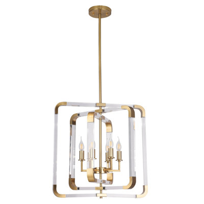 6-Light Copper Metal Chandelier With Clear Acrylic Arms