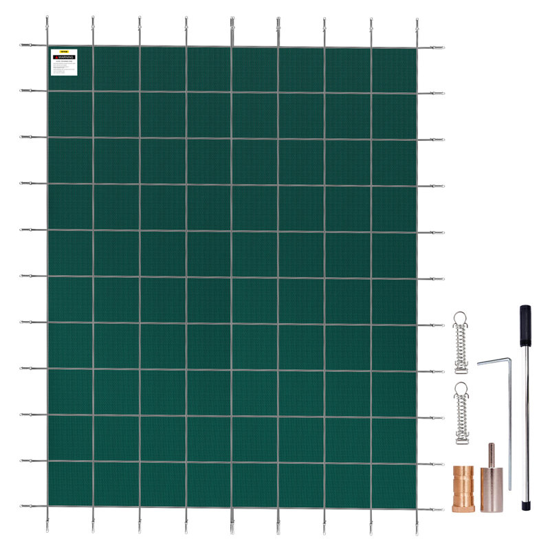 Rectangular Safety Mesh Swimming Pool Cover 4.27 x 7.92 m Green Winter Outdoor, 0.1" H x 670" W x 1280" D