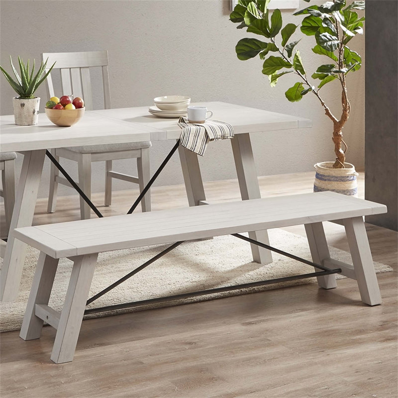 Banc en bois massif Tekoa, Blanc récupéré