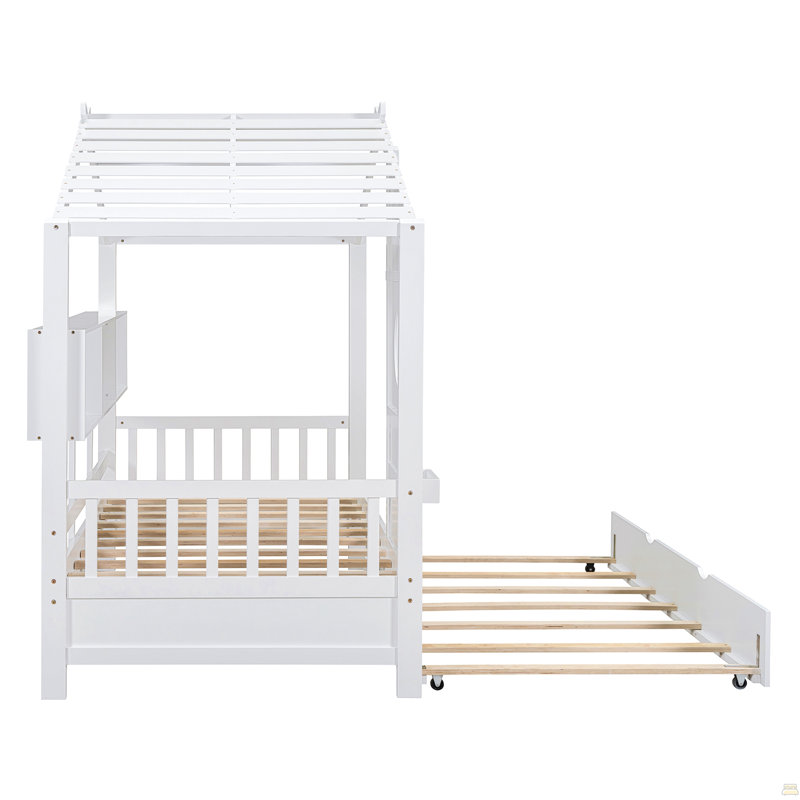 Wooden Twin Size House Bed With Trundle, Twin