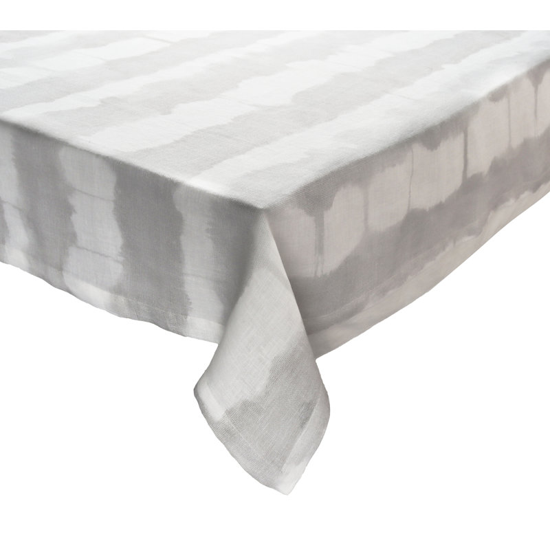 Watercolor Striped Tablecloth, White/Gray