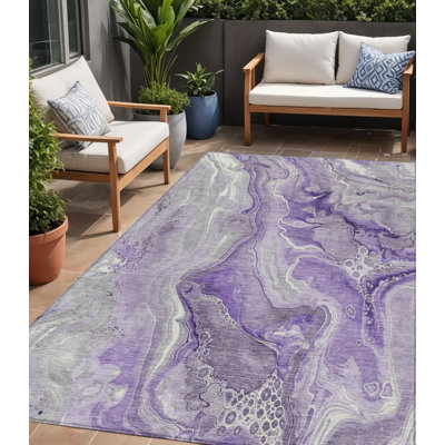 Tapis d'intérieur lavable abstrait mauve et ivoire 5 pi x 8 pi