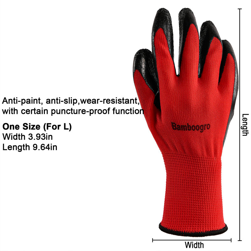 Gants de travail en nylon enduit avec poignée, poignet tricoté pour la maison et le jardin, paquet multiple unisexe, 8 paires (grand, rouge)