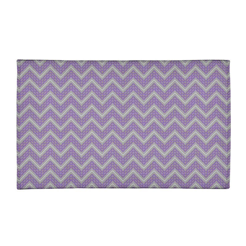 Tapis carré mauve/gris à chevrons à main, Rectangle 3 pi x 5 pi