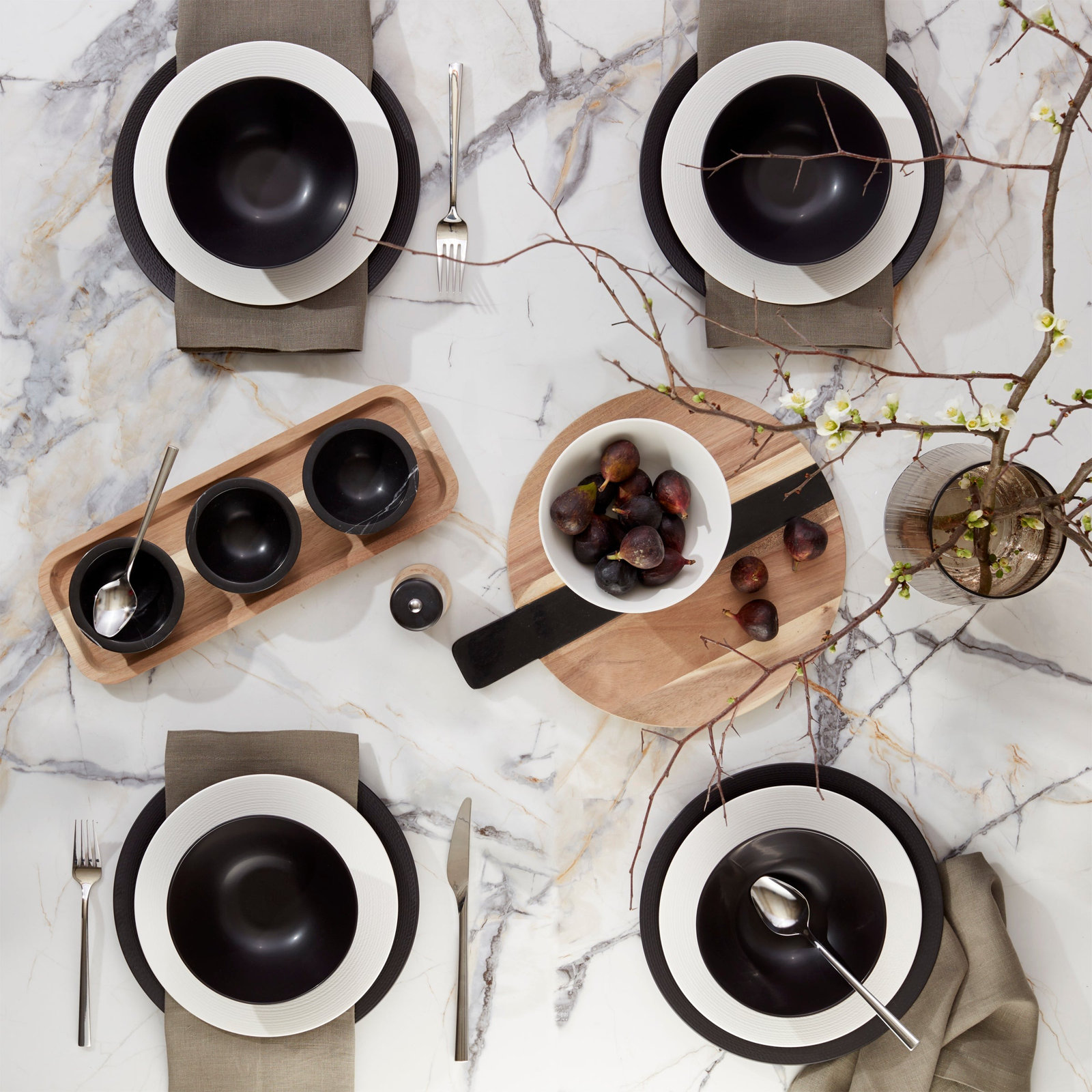 Lx Collective Black LX Collective Porcelain Dinnerware Set - Service for 4, White